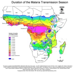 Mapa de la duración de la temporada de transmisión de la malaria en África