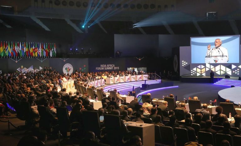 El Primer Ministro de la India, Narendra Modi, se dirige a la Cumbre del Foro India-África en Nueva Delhi, India. Harish Tyagu/EPA